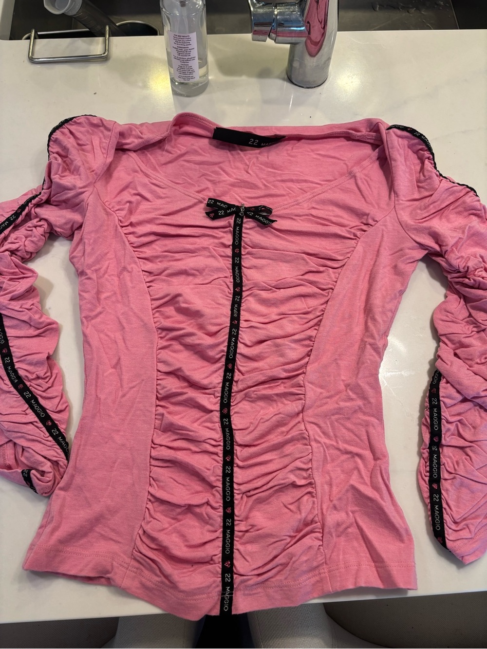 Pink Ruched Long-Sleeve Women's Top